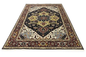 Dark Purple-navy Geometric 9X12 Heriz Serapi Oriental Rug