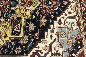 Dark Purple-navy Geometric 9X12 Heriz Serapi Oriental Rug
