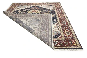 Dark Purple-navy Geometric 9X12 Heriz Serapi Oriental Rug