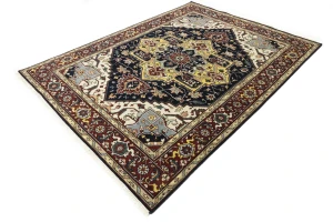 Dark Purple-navy Geometric 9X12 Heriz Serapi Oriental Rug