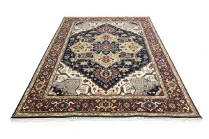 Dark Purple-navy Geometric 9X12 Heriz Serapi Oriental Rug