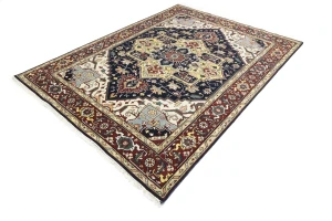 Dark Purple-navy Geometric 9X12 Heriz Serapi Oriental Rug