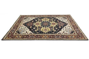 Dark Purple-navy Geometric 9X12 Heriz Serapi Oriental Rug