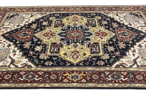 Dark Purple-navy Geometric 9X12 Heriz Serapi Oriental Rug