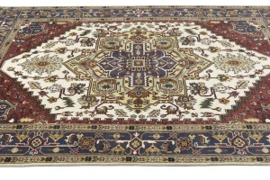 Cream Geometric 9X10 Heriz Serapi Oriental Rug