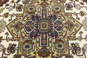 Cream Geometric 9X10 Heriz Serapi Oriental Rug
