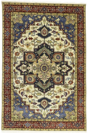 Cream Geometric 6X9 Heriz Serapi Oriental Rug