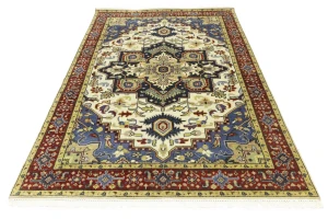 Cream Geometric 6X9 Heriz Serapi Oriental Rug