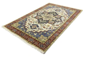 Cream Geometric 6X9 Heriz Serapi Oriental Rug