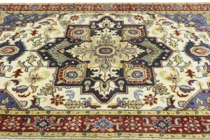 Cream Geometric 6X9 Heriz Serapi Oriental Rug