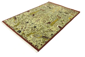Greenish Beige Pictorial Tribal 6X9 Chobi Oriental Rug