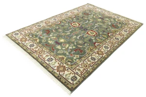 Green Floral Traditional 6X9 Chobi Oriental Rug