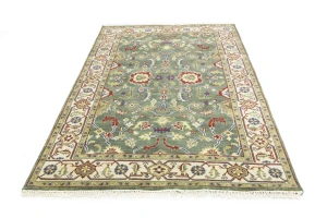 Green Floral Traditional 6X9 Chobi Oriental Rug