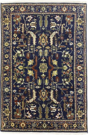 Dark Navy Floral 6X9 Indo-Mahal Oriental Rug