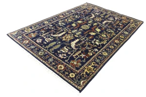 Dark Navy Floral 6X9 Indo-Mahal Oriental Rug