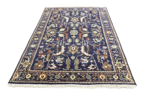 Dark Navy Floral 6X9 Indo-Mahal Oriental Rug