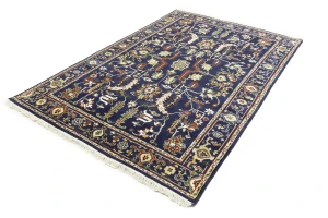 Dark Navy Floral 6X9 Indo-Mahal Oriental Rug