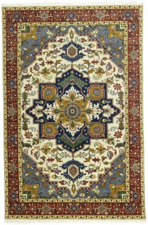Cream Geometric 6X9 Heriz Serapi Oriental Rug