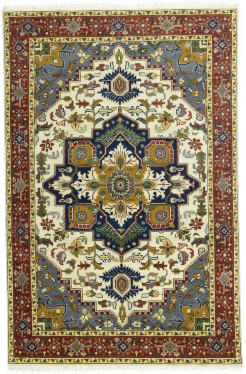 Cream Geometric 6X9 Heriz Serapi Oriental Rug