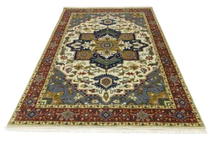Cream Geometric 6X9 Heriz Serapi Oriental Rug