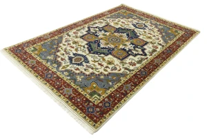 Cream Geometric 6X9 Heriz Serapi Oriental Rug