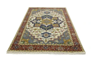 Cream Geometric 6X9 Heriz Serapi Oriental Rug