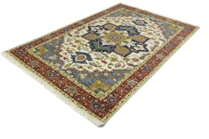 Cream Geometric 6X9 Heriz Serapi Oriental Rug