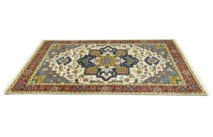 Cream Geometric 6X9 Heriz Serapi Oriental Rug