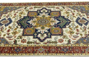 Cream Geometric 6X9 Heriz Serapi Oriental Rug