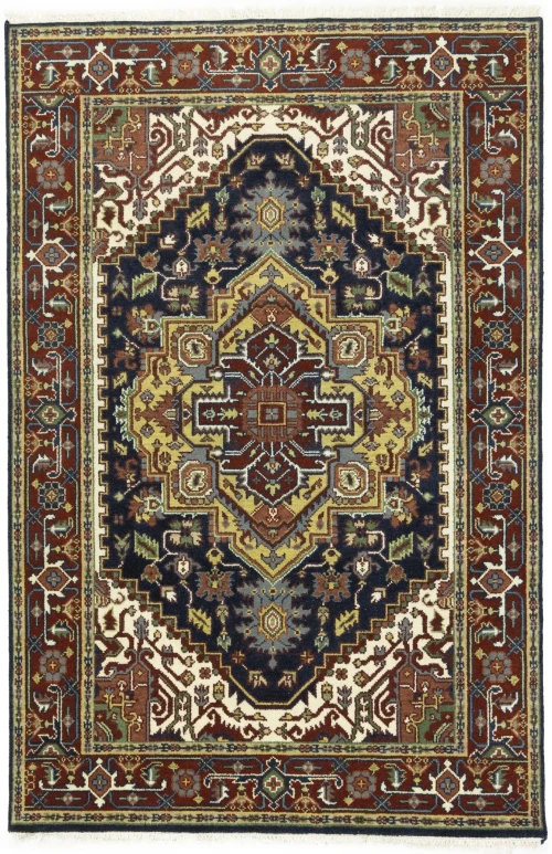 Dark Navy Geometric 6X9 Heriz Serapi Oriental Rug