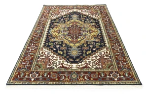 Dark Navy Geometric 6X9 Heriz Serapi Oriental Rug