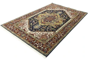 Dark Navy Geometric 6X9 Heriz Serapi Oriental Rug