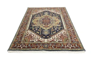 Dark Navy Geometric 6X9 Heriz Serapi Oriental Rug