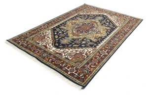 Dark Navy Geometric 6X9 Heriz Serapi Oriental Rug
