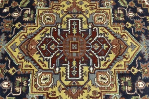 Dark Navy Geometric 6X9 Heriz Serapi Oriental Rug