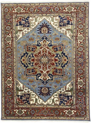 Light Blue Floral 9X12 Heriz Serapi Oriental Rug