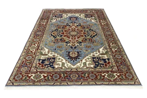 Light Blue Floral 9X12 Heriz Serapi Oriental Rug