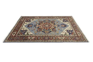 Light Blue Floral 9X12 Heriz Serapi Oriental Rug