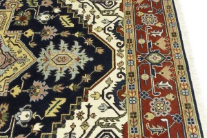 Dark Navy Floral 9X12 Heriz Serapi Oriental Rug