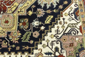 Dark Navy Floral 9X12 Heriz Serapi Oriental Rug
