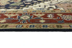 Dark Navy Floral 9X12 Heriz Serapi Oriental Rug
