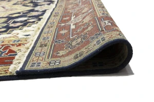Dark Navy Floral 9X12 Heriz Serapi Oriental Rug