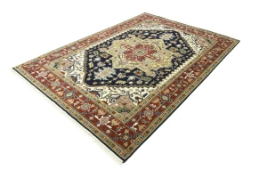 Dark Navy Floral 9X12 Heriz Serapi Oriental Rug