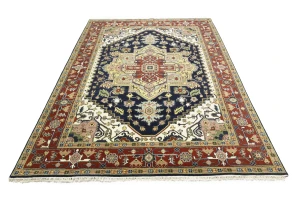 Dark Navy Floral 9X12 Heriz Serapi Oriental Rug