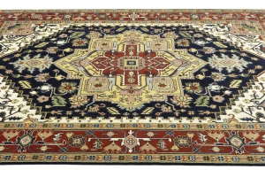 Dark Navy Floral 9X12 Heriz Serapi Oriental Rug