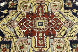 Dark Navy Floral 9X12 Heriz Serapi Oriental Rug