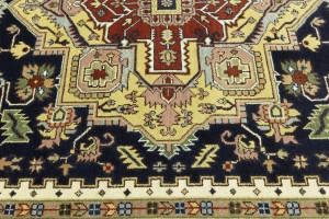 Dark Navy Floral 9X12 Heriz Serapi Oriental Rug