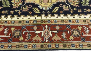 Dark Navy Floral 9X12 Heriz Serapi Oriental Rug