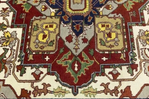 Cream Floral 9X12 Heriz Serapi Oriental Rug
