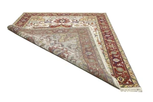 Cream Floral 9X12 Heriz Serapi Oriental Rug